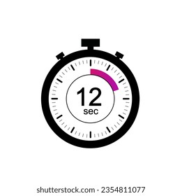 12 timer seconds symbol, 12 sec timer clock icon flat design isolated on white background.