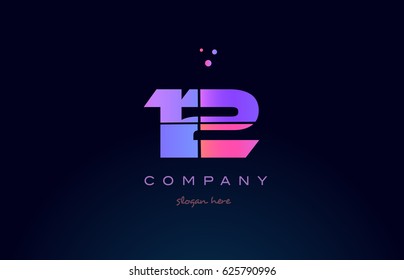 12 Twelve Pink Blue Purple Number Digit Numeral Dots Creative Company Logo Vector Icon Design Template