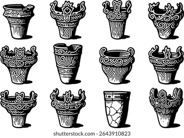 12 types of Jomon pottery image variations