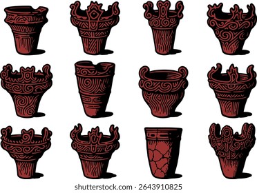 12 types of Jomon pottery image variations