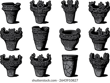 12 types of Jomon pottery image variations