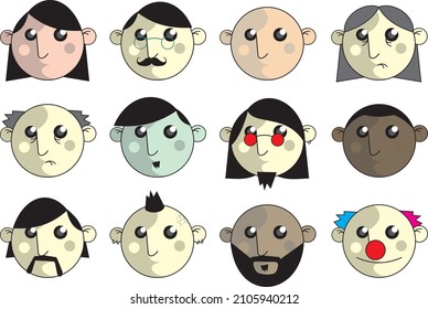12 universal face character vectors
