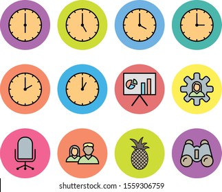  12 Universal icon sheet for your project. Clocks, binoculars, chair, pineapple.
   
