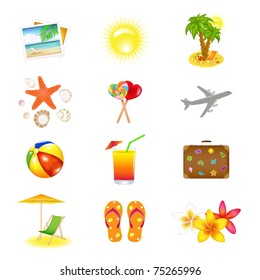 12 Vacation  And Travel Icons, Isolated On White Background, Vector Illustration