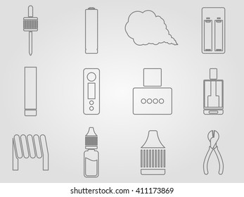 12 vaping stuff thin lines style icons set