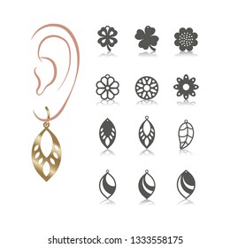 12 vector designs of earring. Cutout silhouette with floral pattern. Template is suitable for creating fashion & charm women jewellery: earrings, necklace or bracelet.