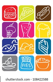 12 vector drawn illustration icon for food.