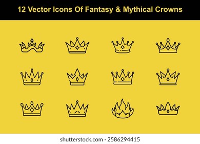 12 Vector Icons of Fantasy and Mythical Crowns