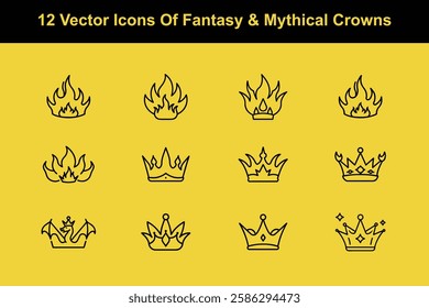 12 Vector Icons of Fantasy and Mythical Crowns