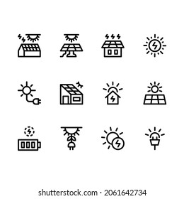 12 vector icons on the theme of solar energy