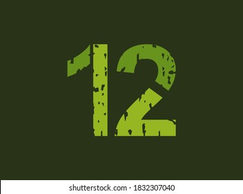 12 vector number made of grungy, grunge texture. Rubber stamp imprint style. For logo, brand label, poster, design elements etc.