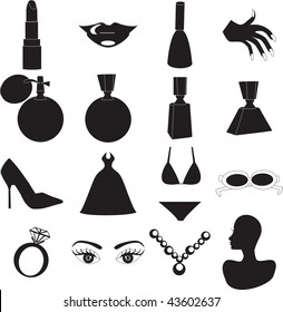 12 Vector Silhouette Icons for Beauty or Fashion. Also available as buttons and in color.