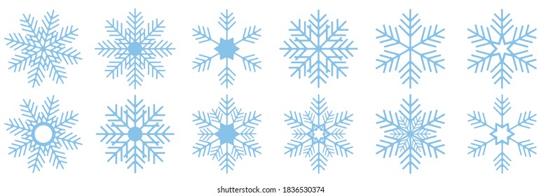 Juego de copos de nieve de 12 vectores. Ilustración de vectores para stock