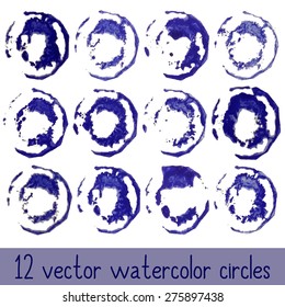12 vector watercolor circles. Made with had made stamps.