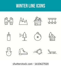 12 Vector Winter Icons in One Set	