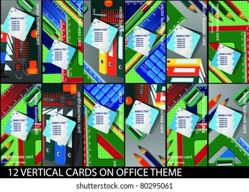 12 vertical cards on office theme.EPS10.Vector