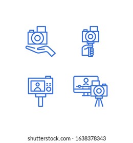 12 Vlogger Blue Line Icon Set. Video Content Creator Logo.