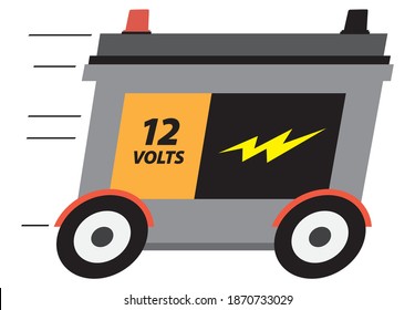 Una batería de coche de dibujos animados de 12 voltios se está acelerando