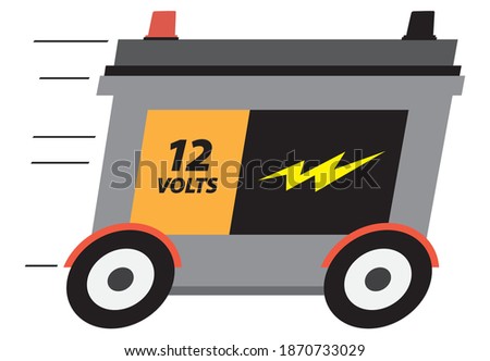A 12 volt cartoon car battery is speeding along