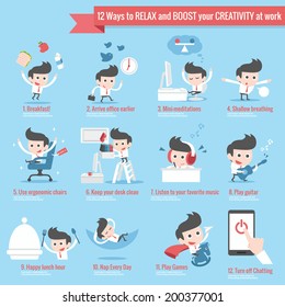 12 ways to relax infographics cartoon