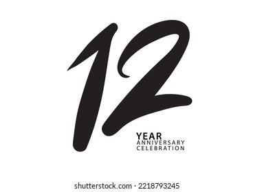12 year anniversary celebration black color logotype vector, 12 number design, 12th Birthday invitation, logo number design vector illustration
