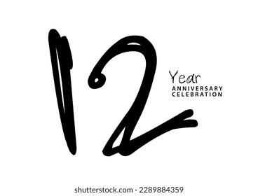 12 year anniversary celebration black color logotype vector, 12 number design, 12th Birthday invitation, anniversary logo template, logo number design vector, calligraphy font, typography logo