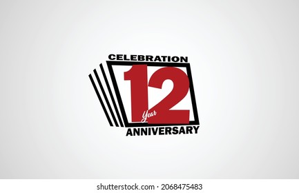 12 Year Anniversary Celebration, Book Design Style Black And Red Color For Event, Birthday, Giftcard, Poster-vector