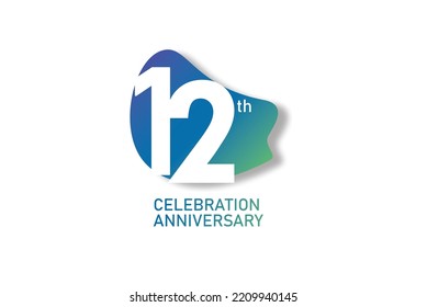 12 year anniversary celebration fun style logotype. anniversary white logo with green blue color isolated on red background, vector design for celebration, invitation and greeting card - Vector