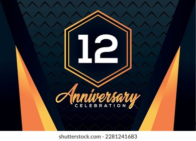 12 year anniversary celebration logo design with elegance double orange line on luxury background