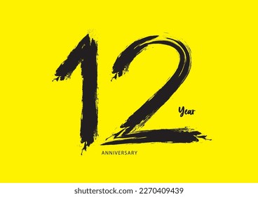 12 year anniversary celebration logotype on yellow background, 12 number design, 12th Birthday invitation, anniversary logo template, logo number design vector, calligraphy font, typography logo