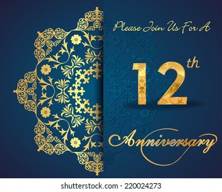 12 year anniversary celebration pattern design, 12th anniversary decorative Floral elements, ornate background, invitation card - vector eps10