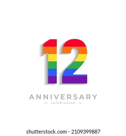 12 Year Anniversary Celebration with Rainbow Color for Celebration Event, Wedding, Greeting card, and Invitation Isolated on White Background