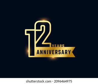 12 Year Anniversary Celebration with Shiny Outline Number Golden Color for Celebration Event, Wedding, Greeting card, and Invitation Isolated on Dark Background
