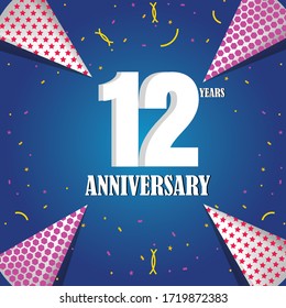 12 años de celebración, diseño vectorial para celebraciones, tarjetas de invitación y tarjetas de felicitación