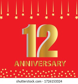 Celebración del aniversario de 12 años, diseño vectorial para celebraciones, tarjetas de invitación y tarjetas de felicitación