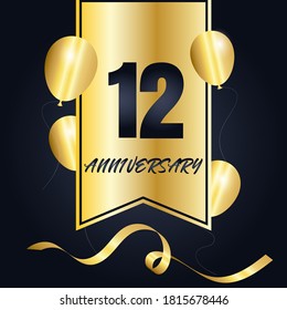 Celebración del aniversario de 12 años, diseño vectorial para celebraciones, tarjetas de invitación y tarjetas de felicitación