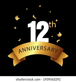 Celebración del aniversario de 12 años, diseño vectorial para celebraciones, tarjetas de invitación y tarjetas de felicitación