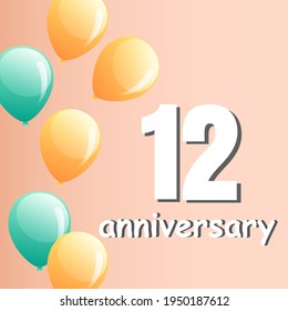 Celebración del aniversario de 12 años, diseño vectorial para celebraciones, tarjetas de invitación y tarjetas de felicitación
