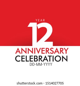 12 Year Anniversary Concept Red Color and White, For Invitation, banner, ads, greeting card - Vector