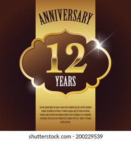 "12 Year Anniversary" - Elegant Golden Design Template / Background / Seal
