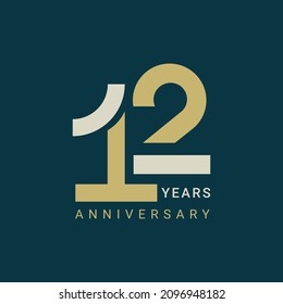 12 Year Anniversary Logo, 12 birthday,  Vector Template Design element for  invitation, wedding, jubilee and greeting card illustration.