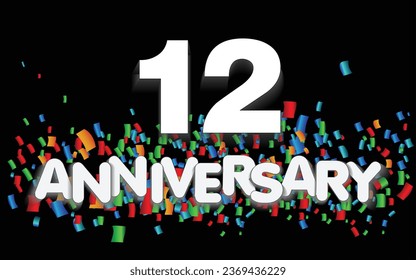 12 year anniversary vector banner template. paper banner with color confetti. Vector illustration.