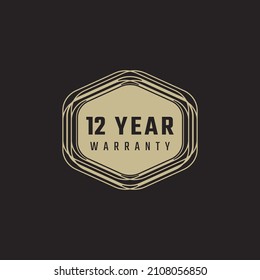 12 Year Anniversary Warranty Celebration with Golden Color for Celebration Event, Wedding, Greeting card, and Invitation Isolated on Black Background