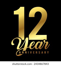 12 Year Anniversary wedding wish lettering text vector illustration.
