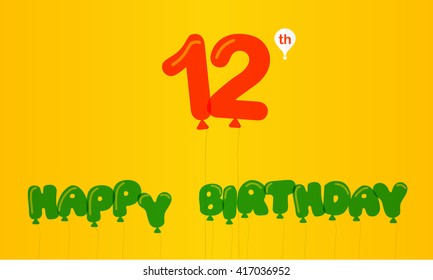 12 year birthday celebration flat color, 12th anniversary decorative flat modern style - vector illustration 