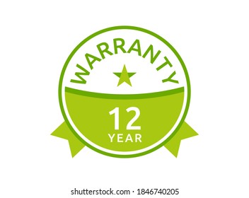 12 Year Warranty logo icon button stamp vectors, 5 years warranty green badges isolated on white background