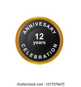 12 years anniversary badge. Vector and illustration. gold and black design - Vector 