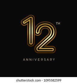 12 years anniversary celebration logotype. anniversary logo with golden and silver color isolated on black background, vector design for celebration, invitation card, and greeting card