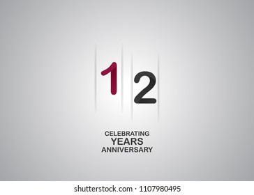 12 years anniversary celebration logotype. anniversary logo with red and black color isolated on white background, vector design for celebration, invitation card, and greeting card