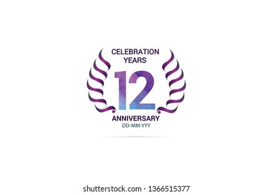 12 years anniversary celebration logotype. anniversary logo with watercolor purple and blue  isolated on white background, vector design for celebration, invitation card, and greeting card-vector